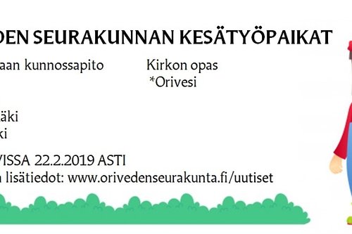 Kuva, jonka tekstissä kerrotaan seurakunnan keästyöpaikkojen 2019 olevan haettavissa 22.2. mennessä.