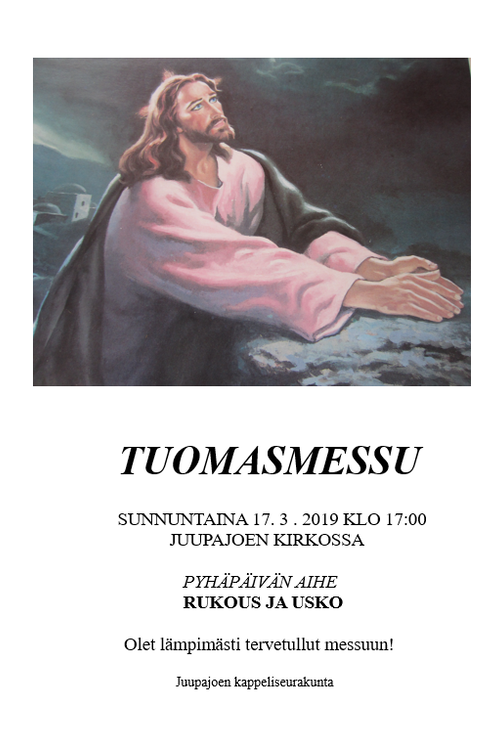 Kuvamainos tuomasmessusta Juupajoen kirkossa sunnuntaina 17.3.2019 klo 17.